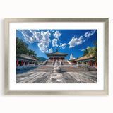 Textured abstract art print of Beijing scenery in muted earth tones on a framed canvas, ideal for bedroom art.