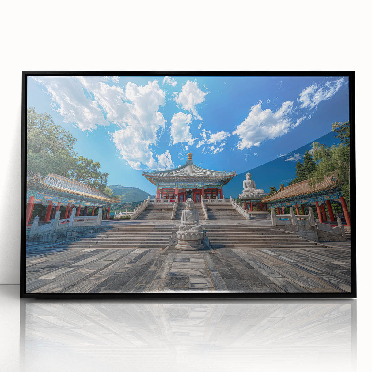 Large abstract wall art depicting Beijing scenery in black and white tones on a framed acrylic.