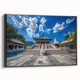 Black and white wall art of Beijing landscape on framed canvas, ideal for bedroom decor.
