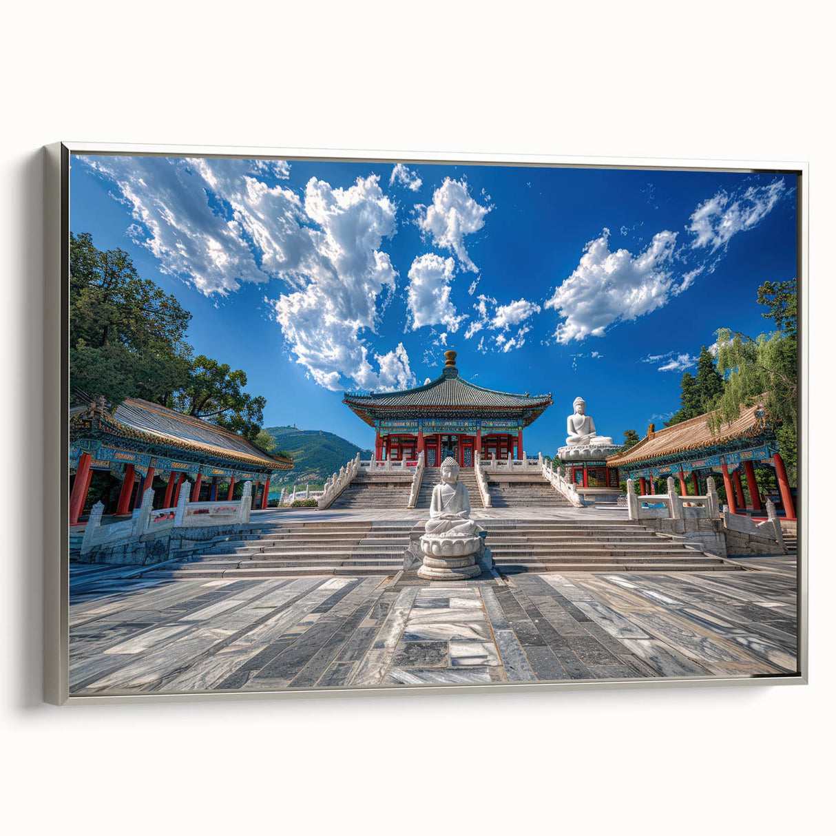 Framed canvas depicting a vintage-style Beijing landscape in vibrant colors.