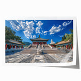 Extra large rolled print of Beijing scenery with floral elements in soft hues, ideal for dining room wall art.