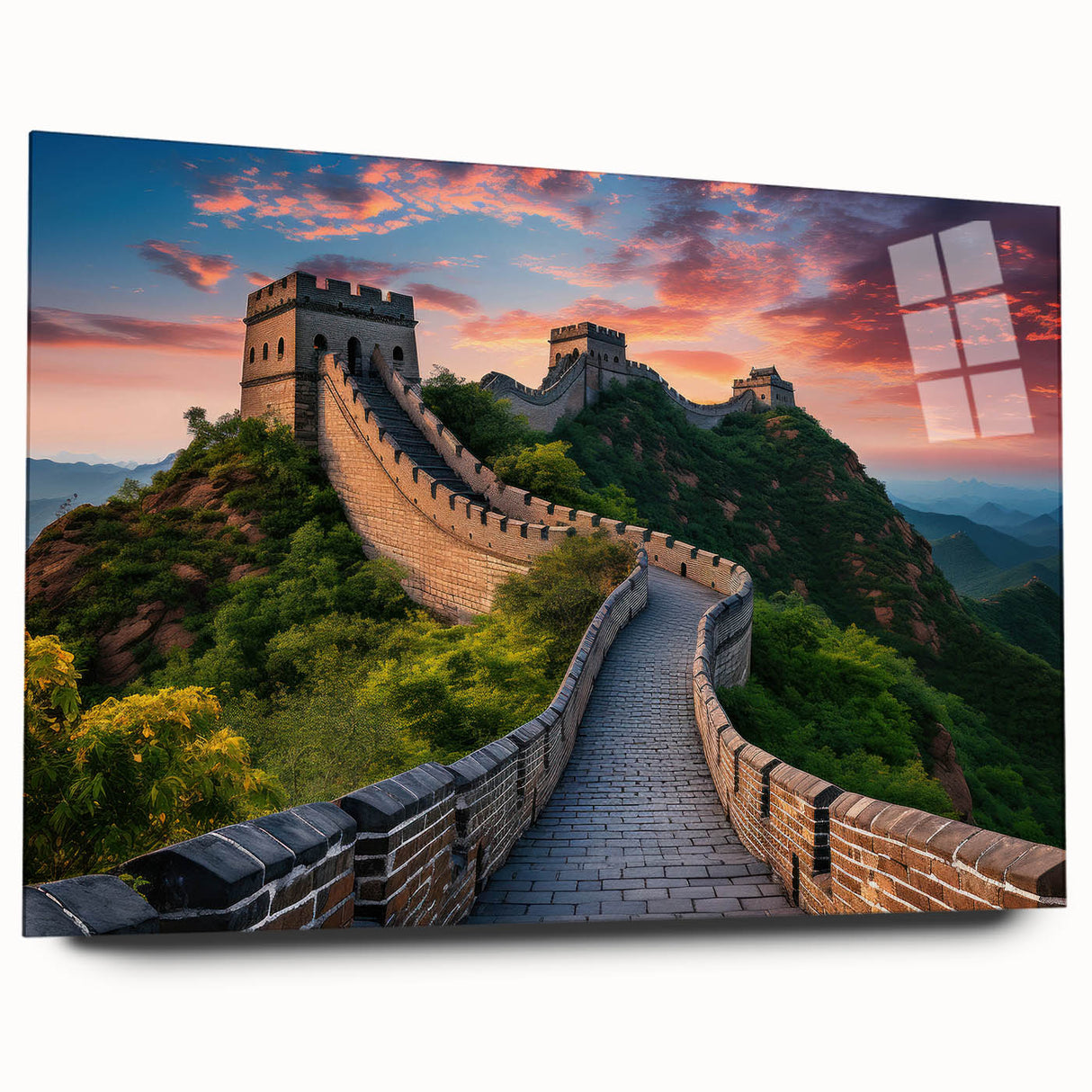 Acrylic print of the Great Wall of China in muted earth tones, suited for bedroom or dining room decor.