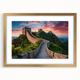 Extra large wall art featuring an abstract print of the Great Wall of China in textured gold and earth tones.