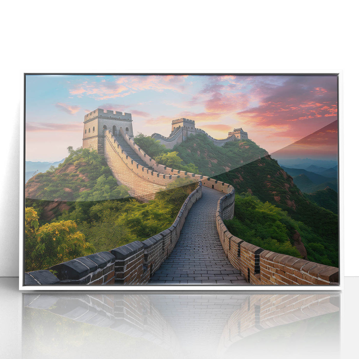 Acrylic print of the Great Wall of China in muted earth tones, ideal for modern art wall decor.