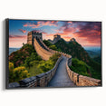Black and white wall art featuring the Great Wall of China on framed canvas, ideal for bedroom decor.