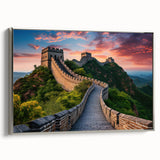 Framed canvas depicting the Great Wall of China in muted earth tones, ideal for a study or office wall.