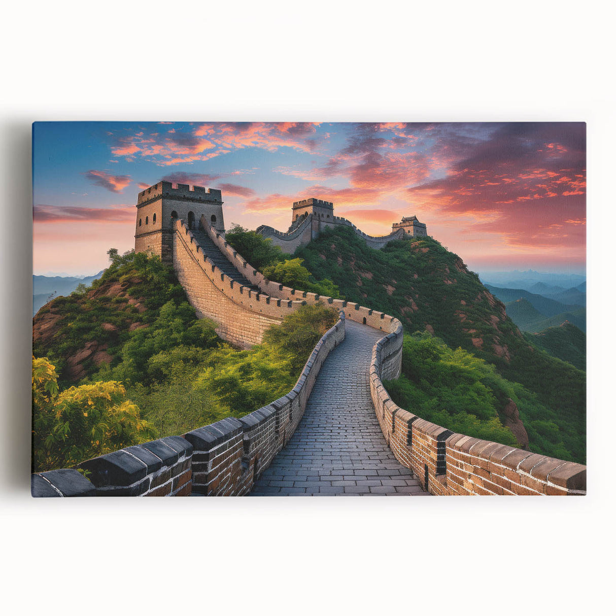 Black and white stretched canvas of the Great Wall of China, ideal for kitchen wall art or bedroom decor.