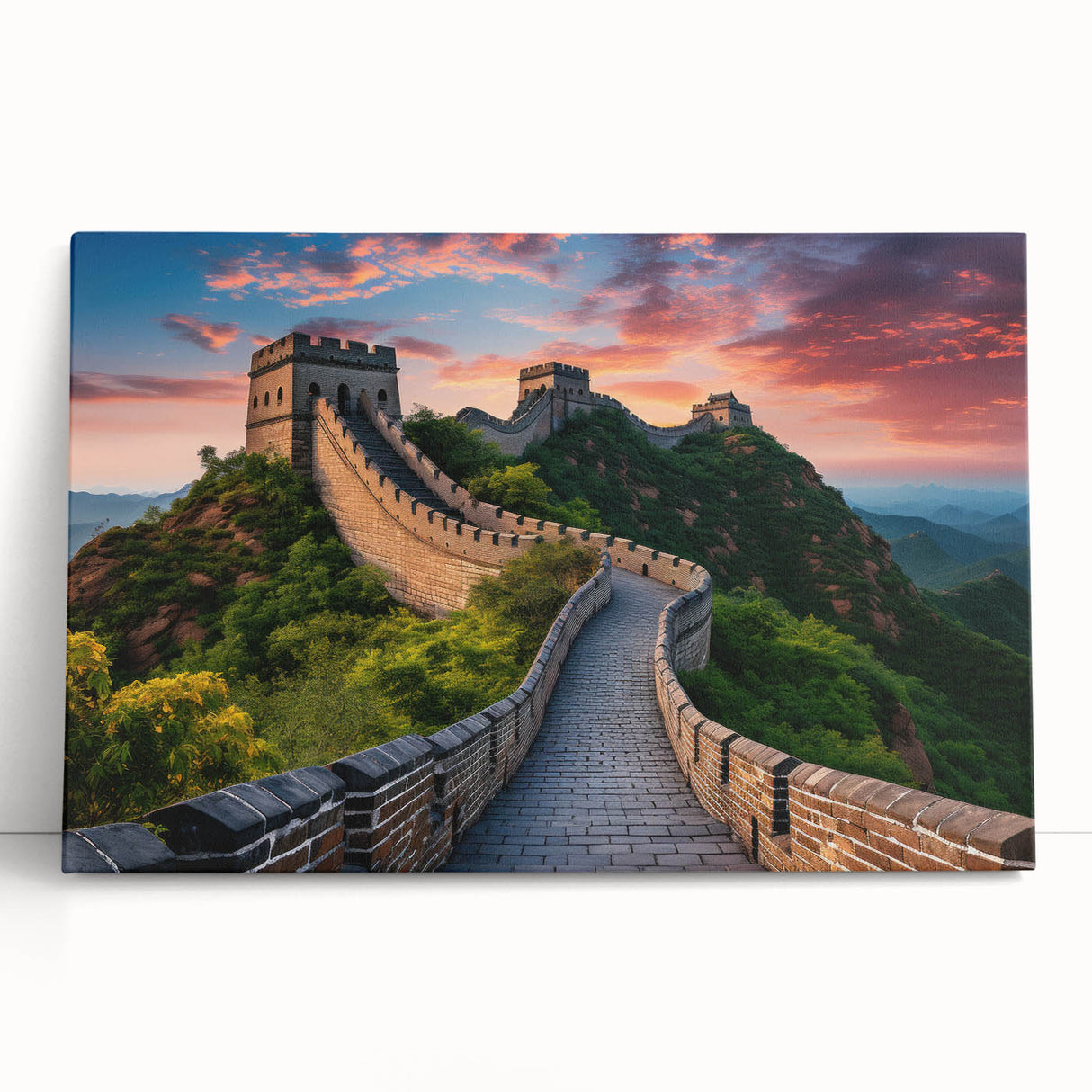 Large black and white stretched canvas print of the Great Wall of China, suitable as kitchen wall art.