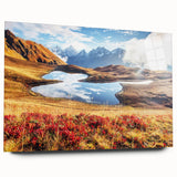 Large abstract wall art featuring a serene Georgia landscape in muted earth tones on acrylic glass.