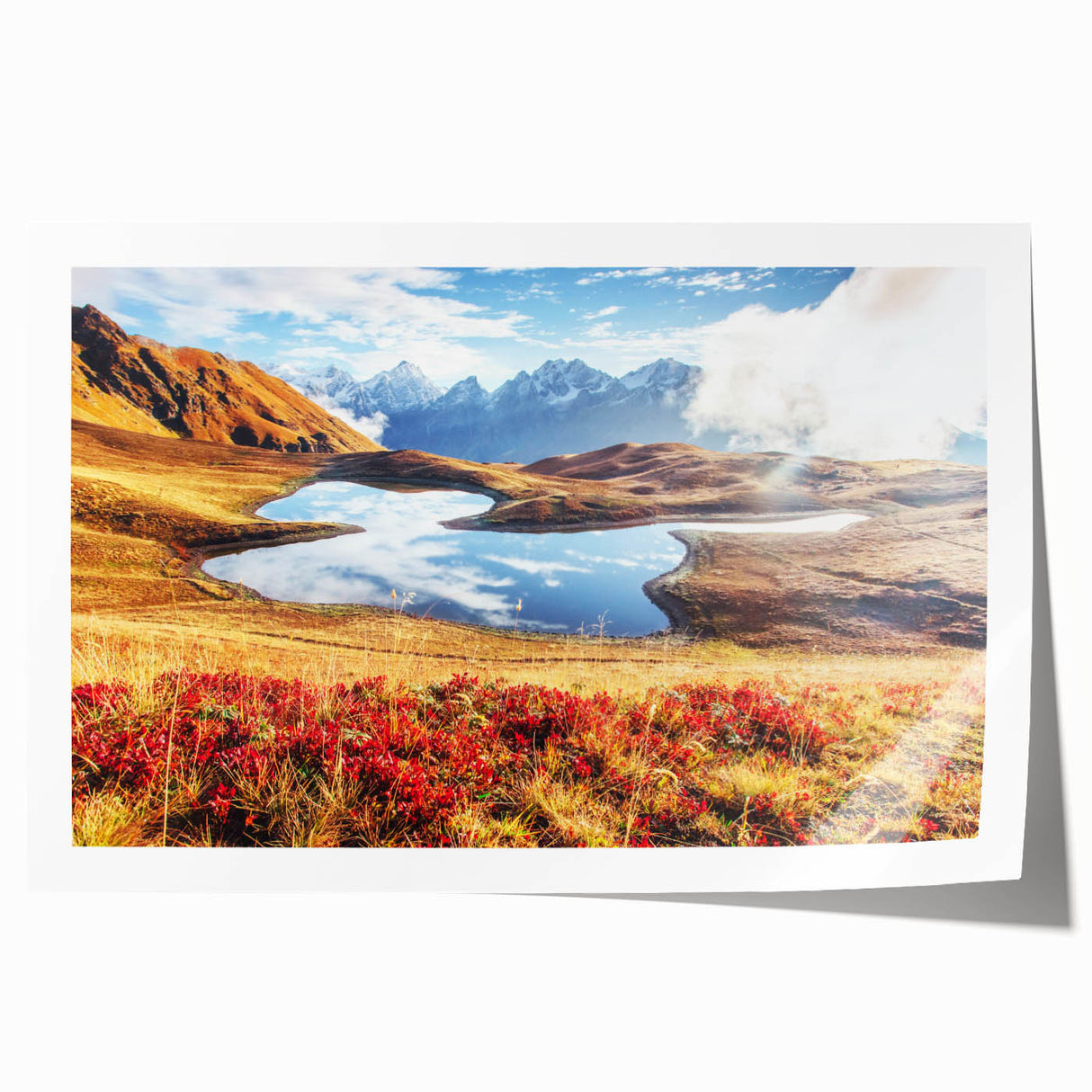 Extra large rolled print of Asian Georgian scenery with floral elements in muted earth tones.
