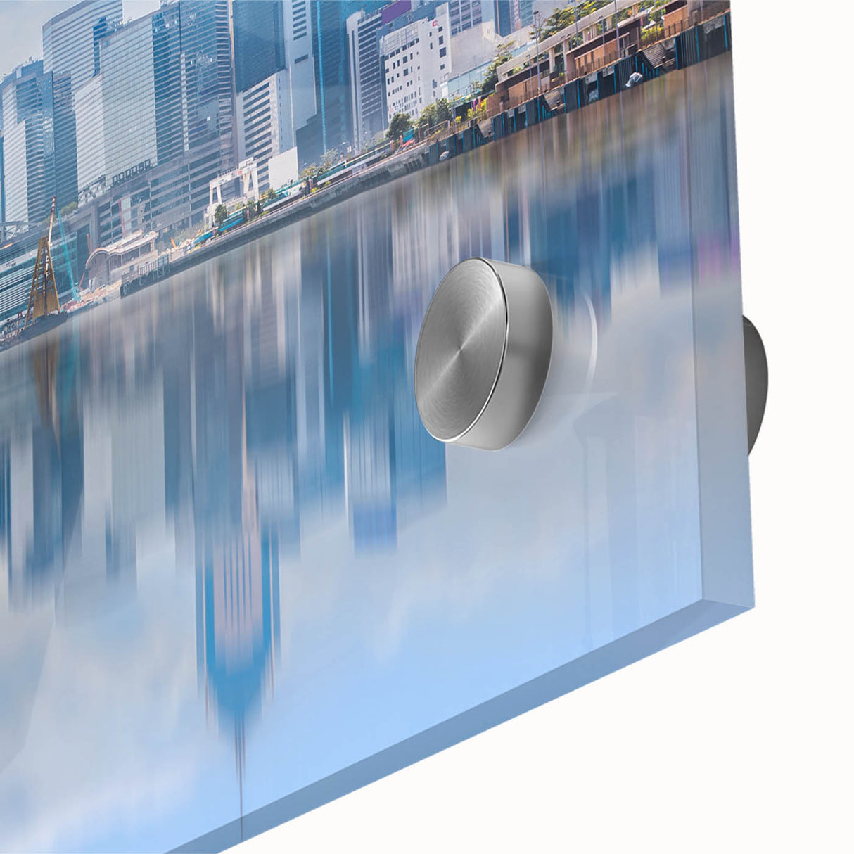 Acrylic print of large abstract Hong Kong skyline in muted earth tones, ideal for dining room art.