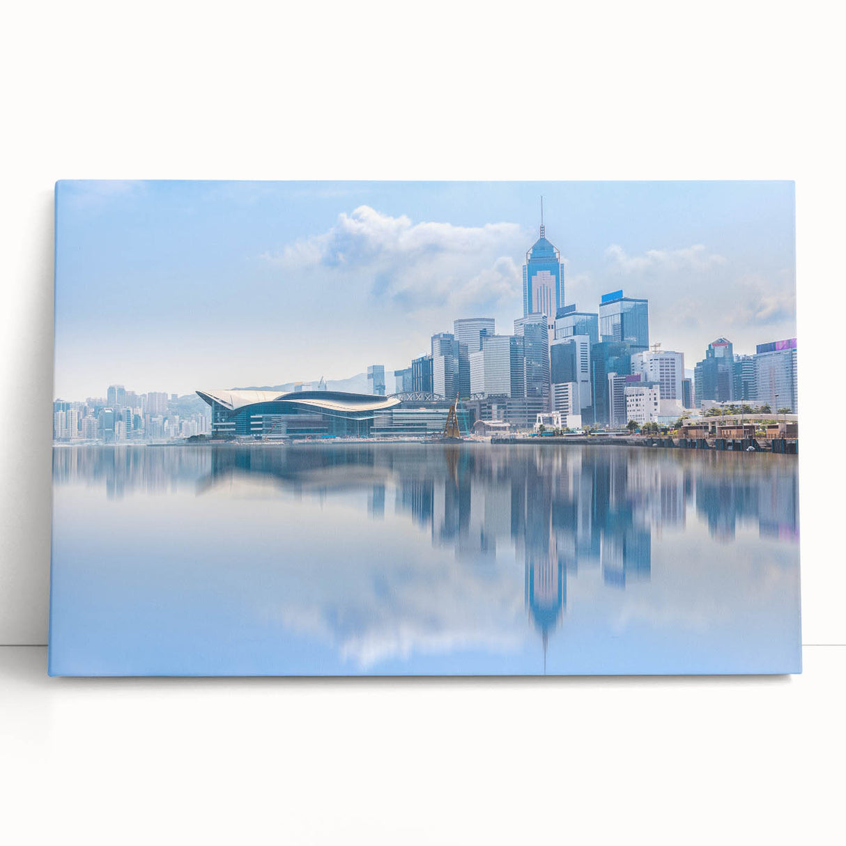 Black and white stretched canvas of Hong Kong skyline, ideal for kitchen wall art or bedroom ambiance.