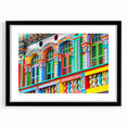 Extra large abstract art print featuring vibrant, colorful textures of Indian scenery on a black framed canvas.