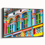 Black and white framed canvas featuring a vintage-style landscape painting of an Indian scenery.