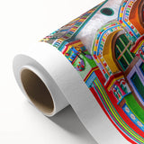 Art Deco style poster of an Indian scenery in vibrant colors on rolled canvas, ideal for nursery wall art.