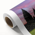Art deco poster of Indonesian scenery in muted green and brown tones on rolled canvas, ideal for nursery wall art.
