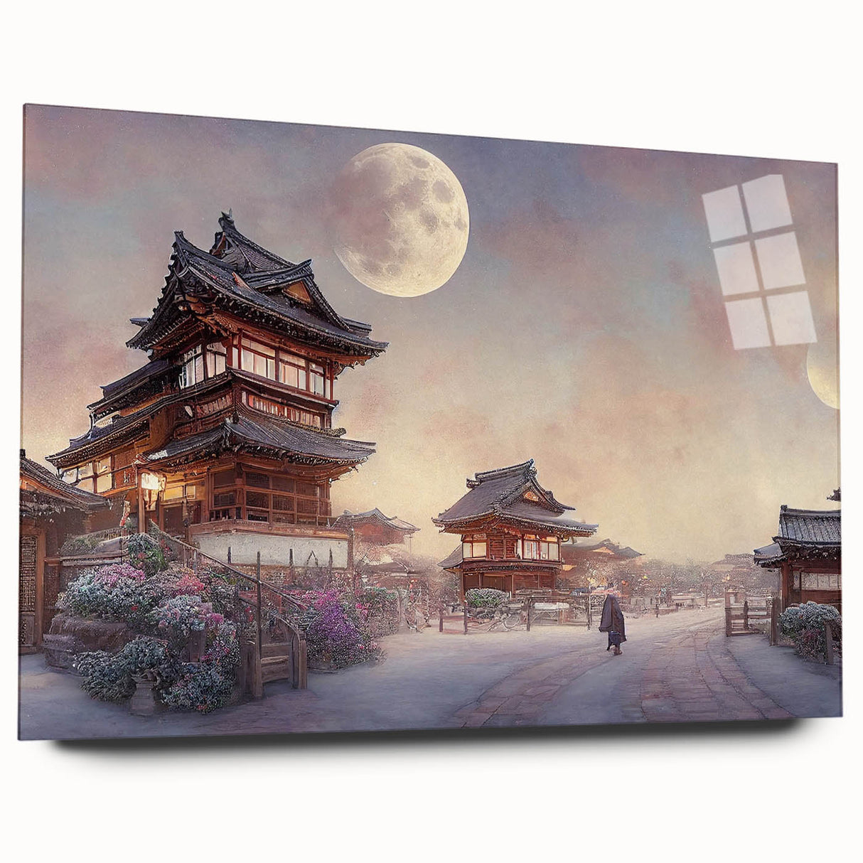Large abstract depiction of Kyoto scenery in muted earth tones on acrylic glass, suitable for bedroom or dining room art.