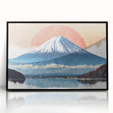 Large abstract wall art of Mount Fuji in muted gray and blue tones on framed acrylic, suited for modern art wall decor.