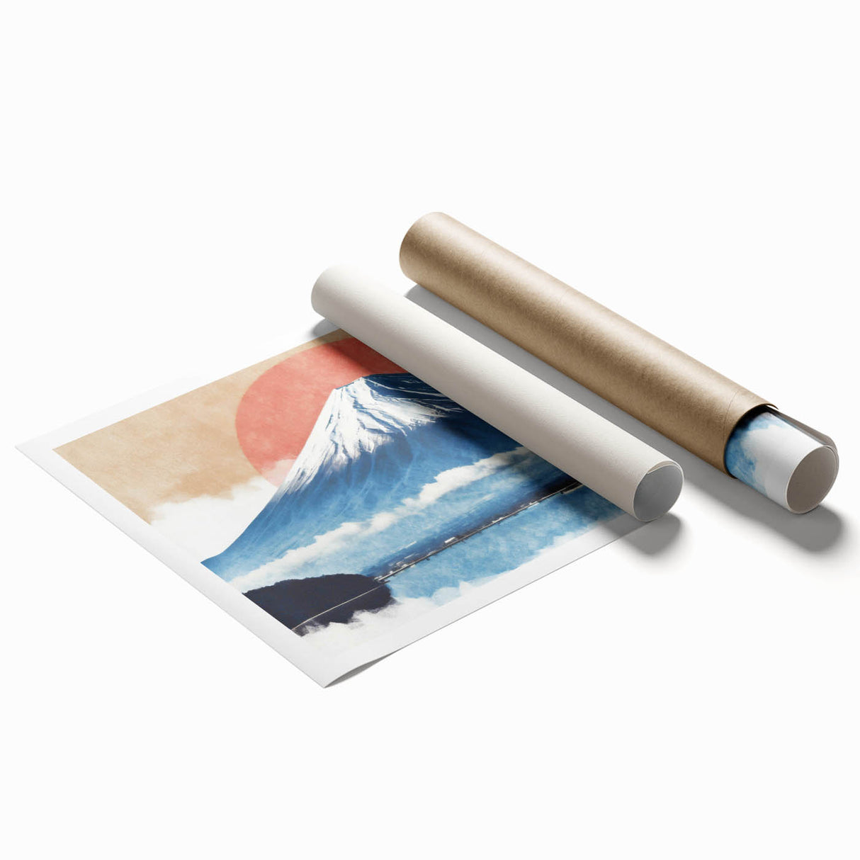 Extra large rolled print of Mount Fuji with cherry blossoms in pastel shades, ideal for classy bathroom wall art.
