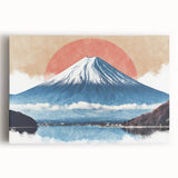 Black and white image of Mount Fuji on a large stretched canvas, suitable for kitchen wall art.