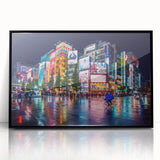 Large abstract wall art depicting a minimalist Tokyo skyline in monochrome shades on a framed acrylic panel.