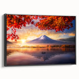 Black and white framed canvas depicting a vintage Japanese landscape, ideal for bedroom wall art.