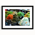 Extra large abstract art print depicting a colorful, textured Seoul skyline, framed in black, ideal for living room decor.