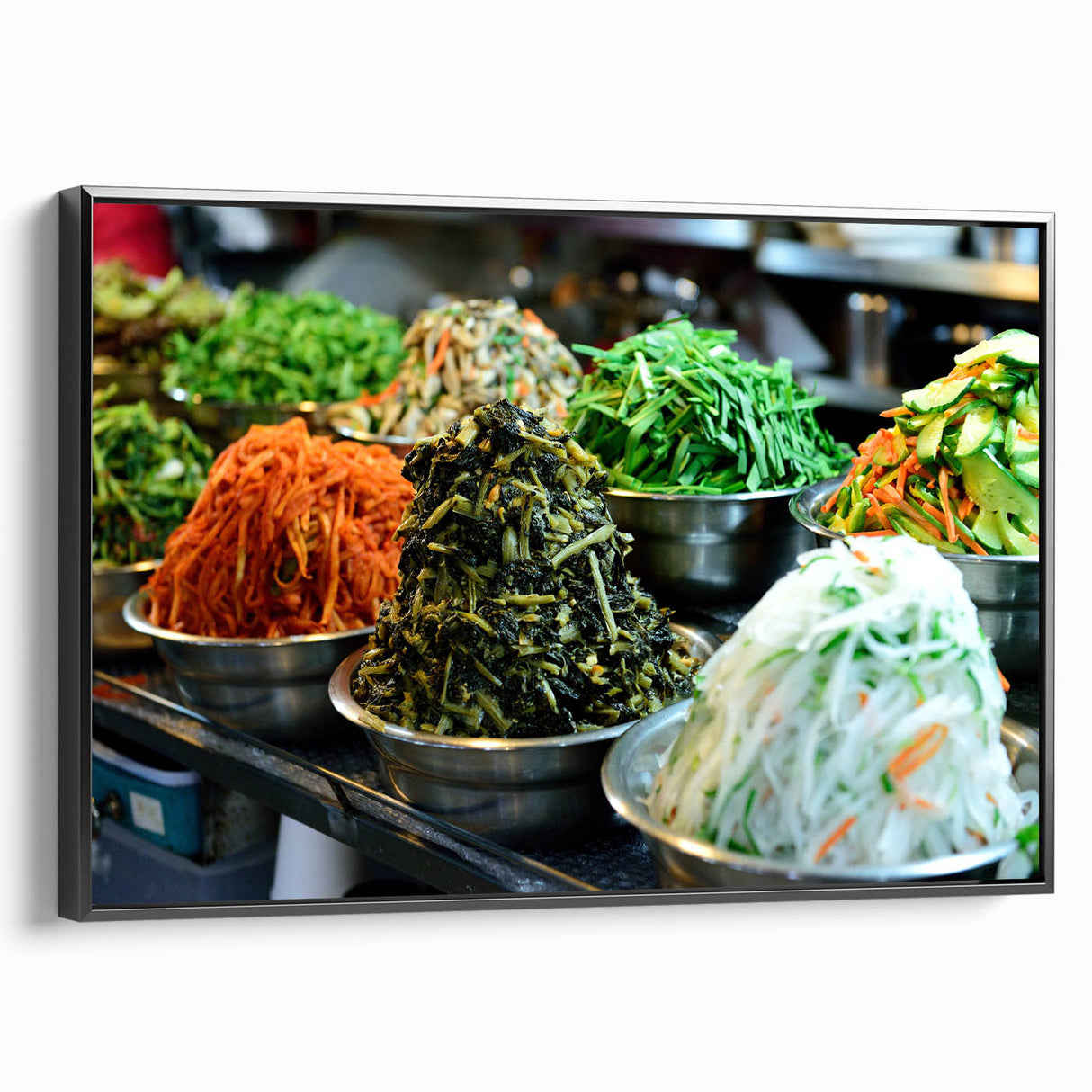 Black and white framed canvas depicting a vintage Seoul landscape, ideal for bedroom wall decor.