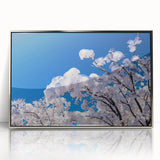 Mid-century modernist art depicting a serene Korean landscape in muted earth tones, framed acrylic.