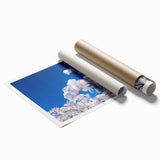 Extra large rolled print of a serene Korean landscape with soft floral elements in muted colors.