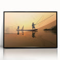 Large abstract wall art featuring a Laos scenery in muted earth tones, framed in black acrylic.