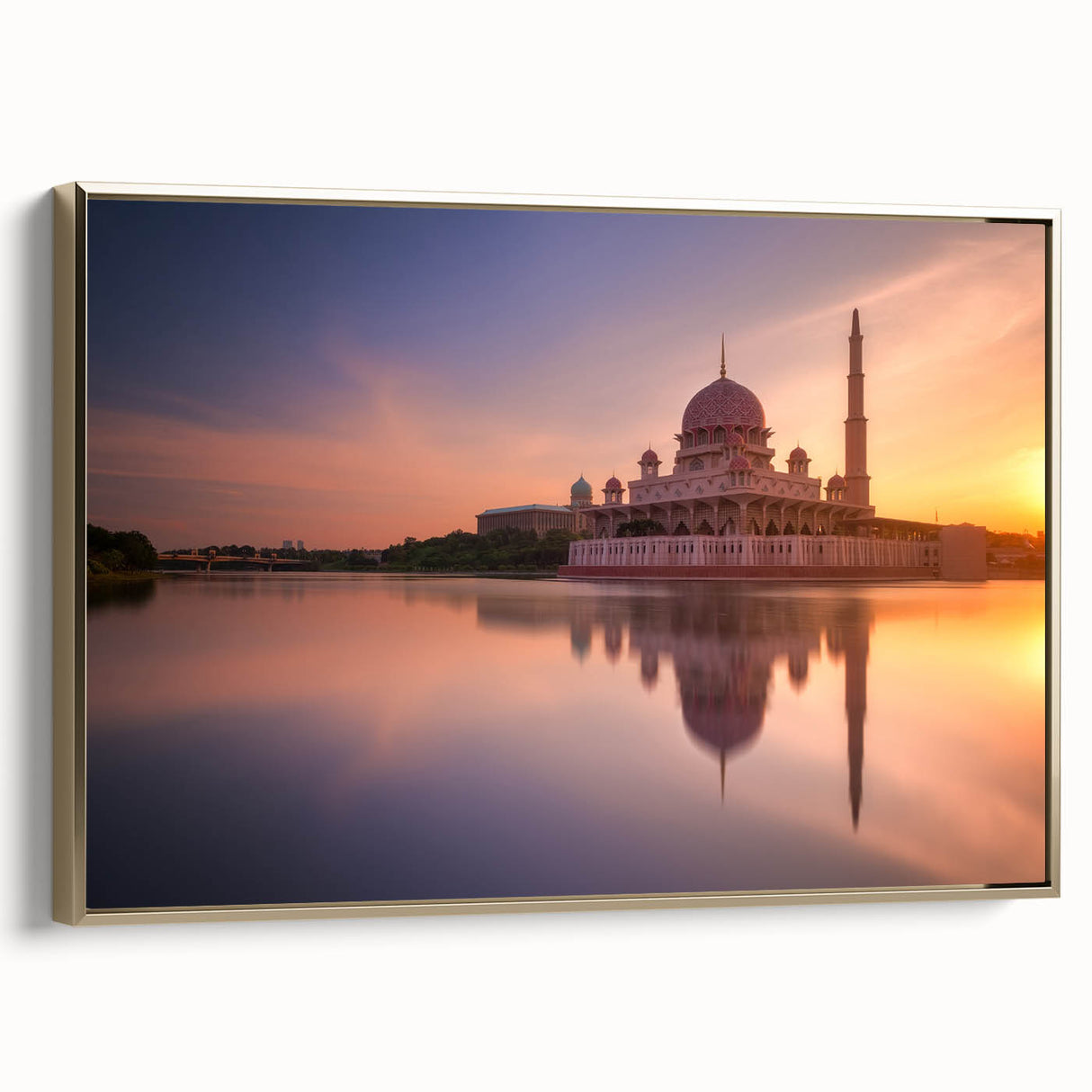Framed canvas featuring a vintage-style Malaysian landscape in black and gold tones, ideal for bedroom wall art.
