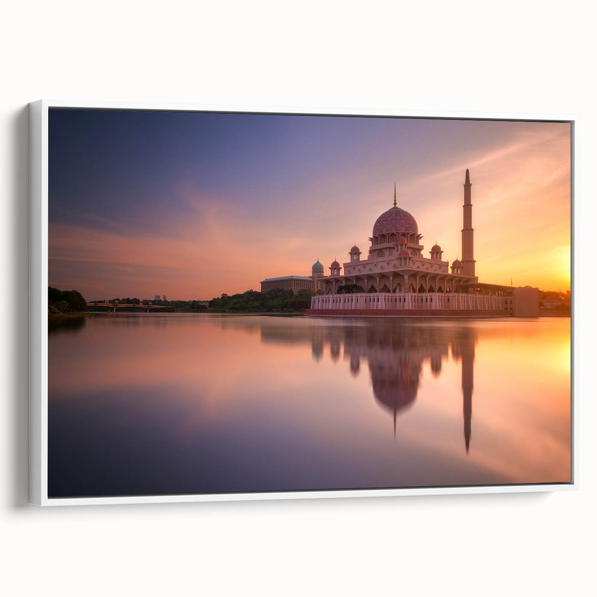 Vintage poster art of a Malaysian landscape in vibrant colors on a large framed canvas, ideal for living room decor.