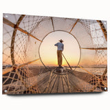 Acrylic print of a large abstract depiction of Myanmar scenery in earth tones, ideal for dining room decor.