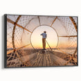 Black and white landscape art painting of Myanmar scenery on framed canvas, ideal for bedroom wall decor.