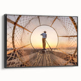 Black and white landscape art painting of Myanmar scenery on framed canvas, ideal for bedroom wall decor.