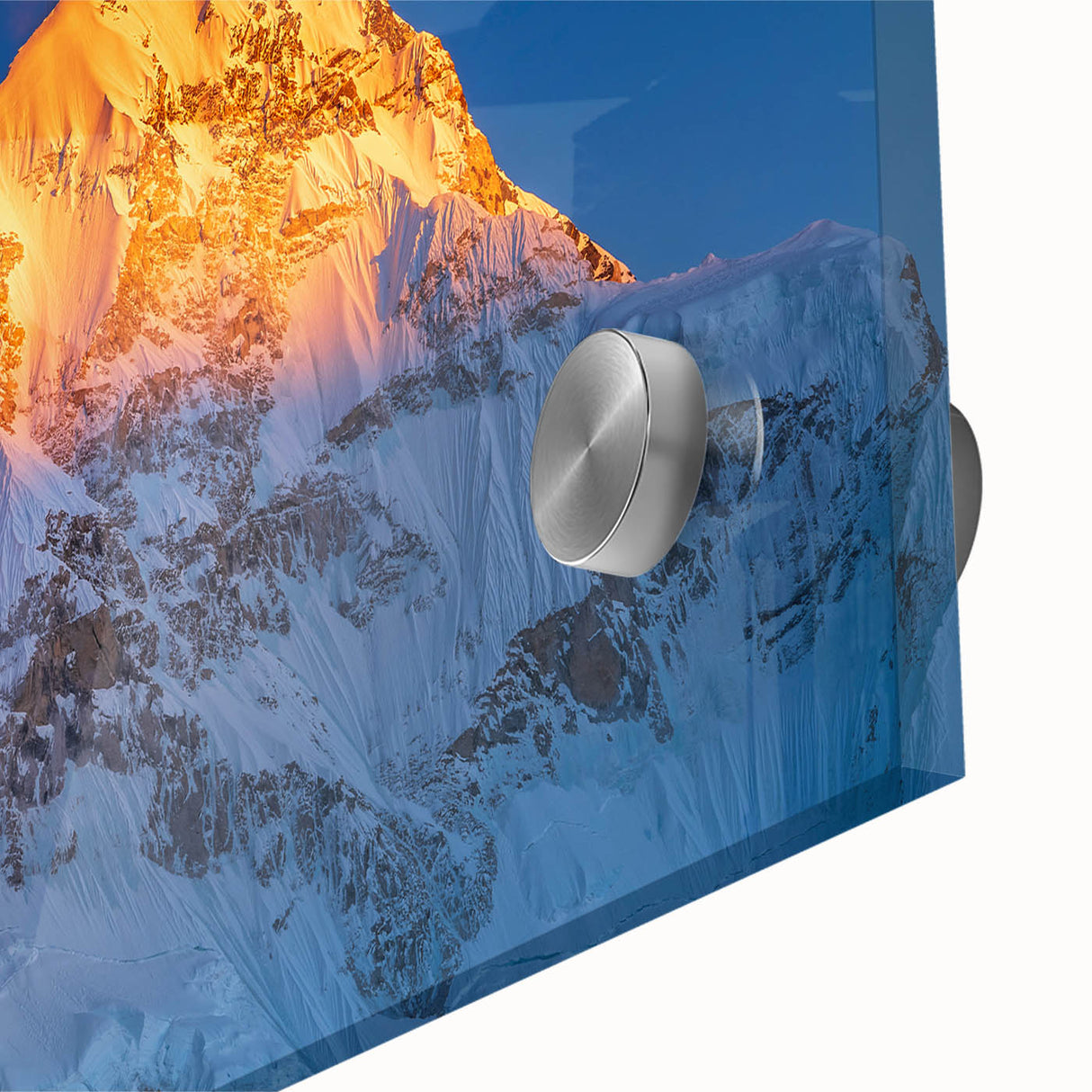 Large abstract depiction of Mount Everest in muted earth tones on acrylic glass, ideal for dining room art.