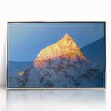 Mid-century modernist art depicting Mount Everest in muted earth tones on a framed acrylic print.