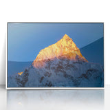 Acrylic print of Mount Everest depicted in art deco style with cool blue and white tones, suitable for modern art wall decor.