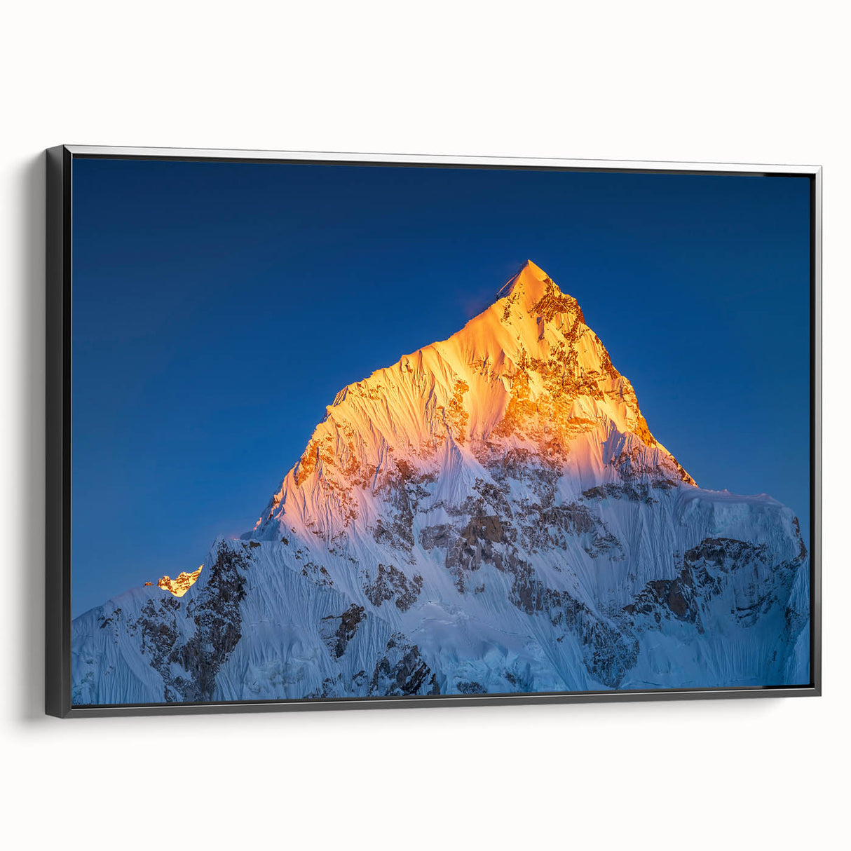 Black and white framed canvas featuring a vintage-style landscape of Mount Everest, ideal for bedroom wall decor.