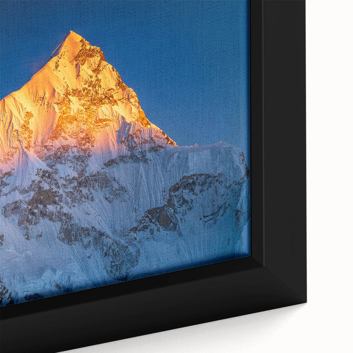 Extra large framed canvas featuring a textured depiction of Mount Everest with a black and colorful art palette.