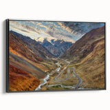 Black and white framed canvas of a vintage-style Pakistani landscape, ideal for bedroom decor.
