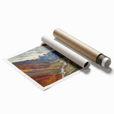 Extra large rolled print of vibrant floral art featuring traditional Pakistani scenery, ideal for classy bathroom wall art.