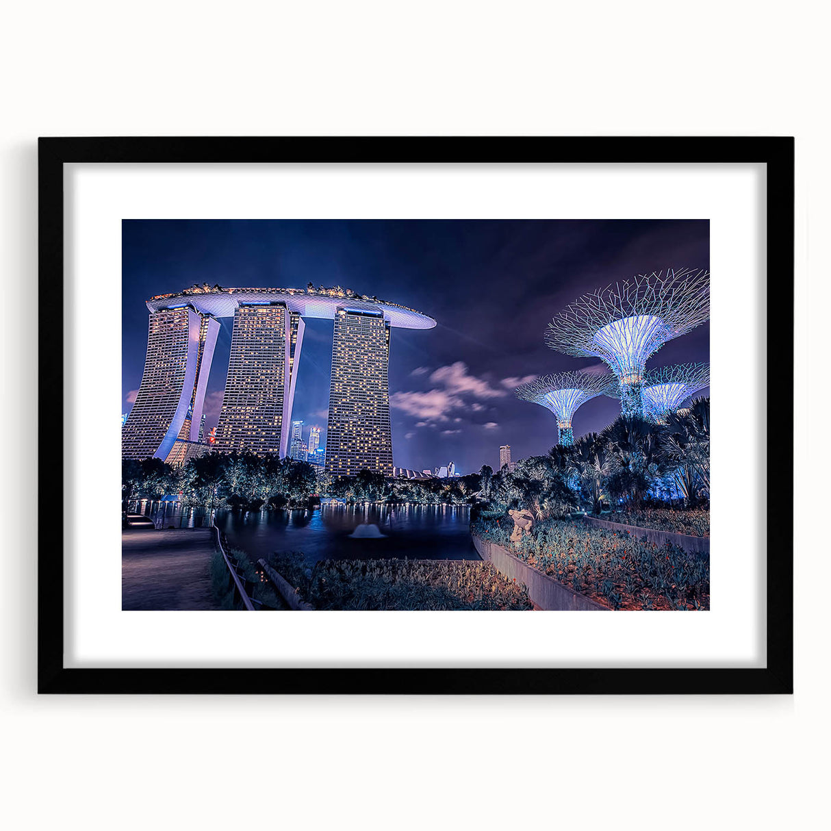 Extra large abstract art print of a colorful, textured Singapore skyline on a framed canvas, ideal for living room decor.