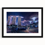 Extra large abstract art print of a colorful, textured Singapore skyline on a framed canvas, ideal for living room decor.