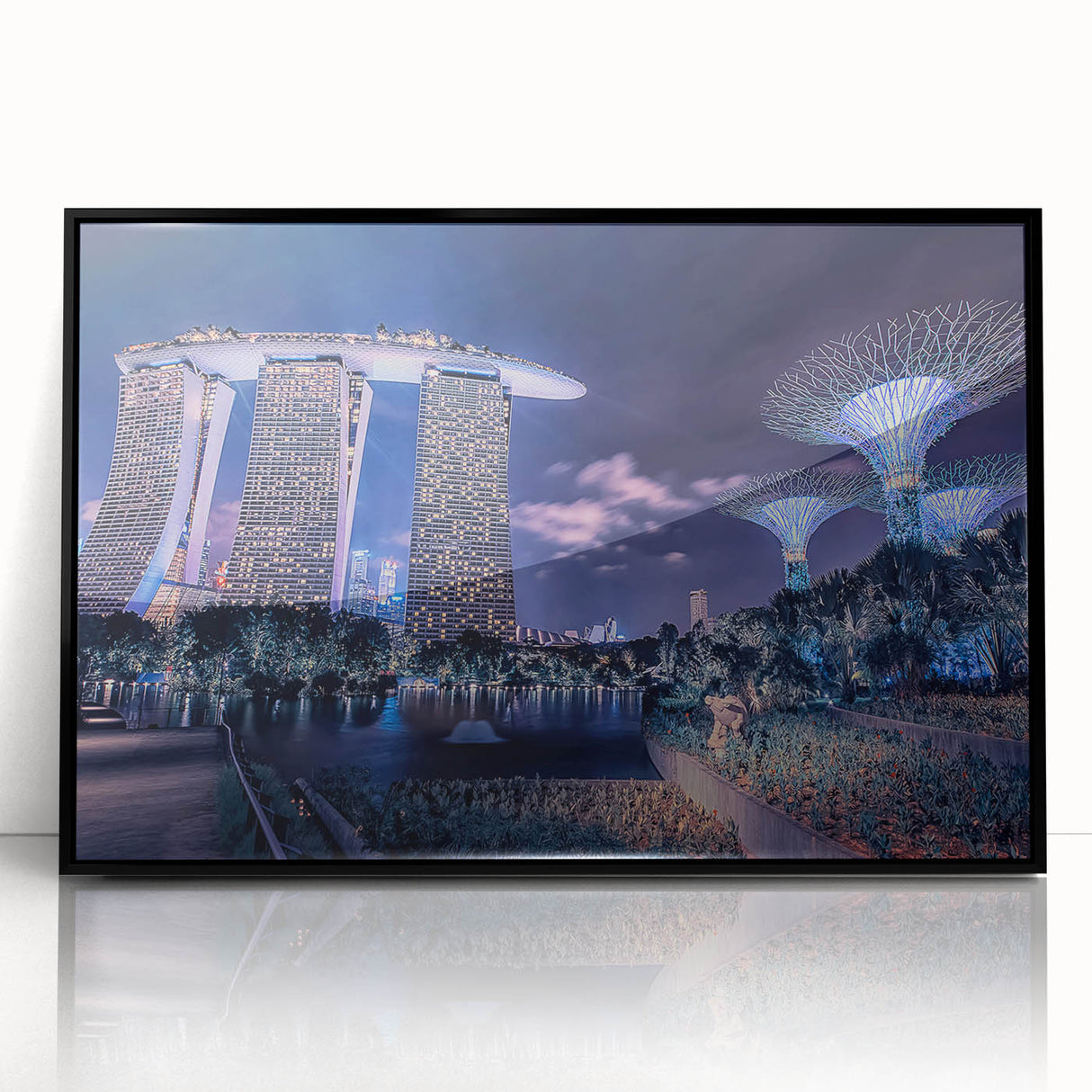 Large abstract wall art of Singapore skyline in muted gray tones on framed acrylic, suitable for modern art wall decor.