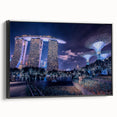 Black and white framed canvas of Singapore skyline, featuring vintage poster art style, ideal for bedroom wall decor.