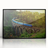 Large abstract wall art depicting a stylized Sri Lankan landscape in muted earth tones, framed in black acrylic.