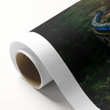 Art deco poster of a serene Sri Lankan landscape in muted green and blue tones, ideal for nursery wall art.