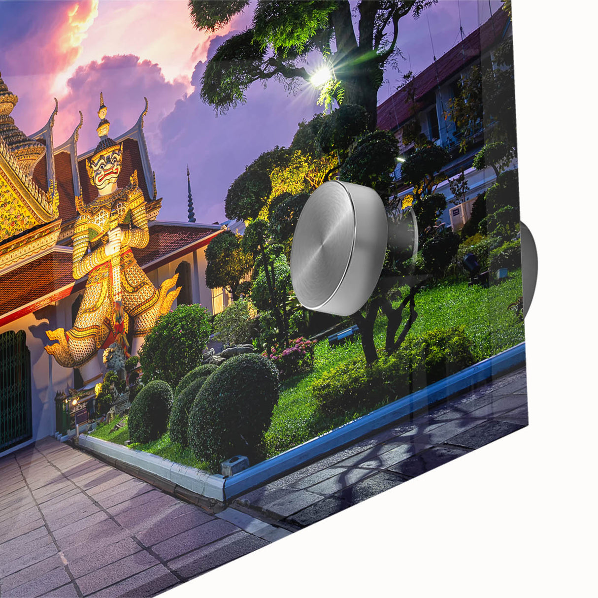 Large abstract wall art depicting Bangkok scenery in mid-century modernist style on acrylic glass.